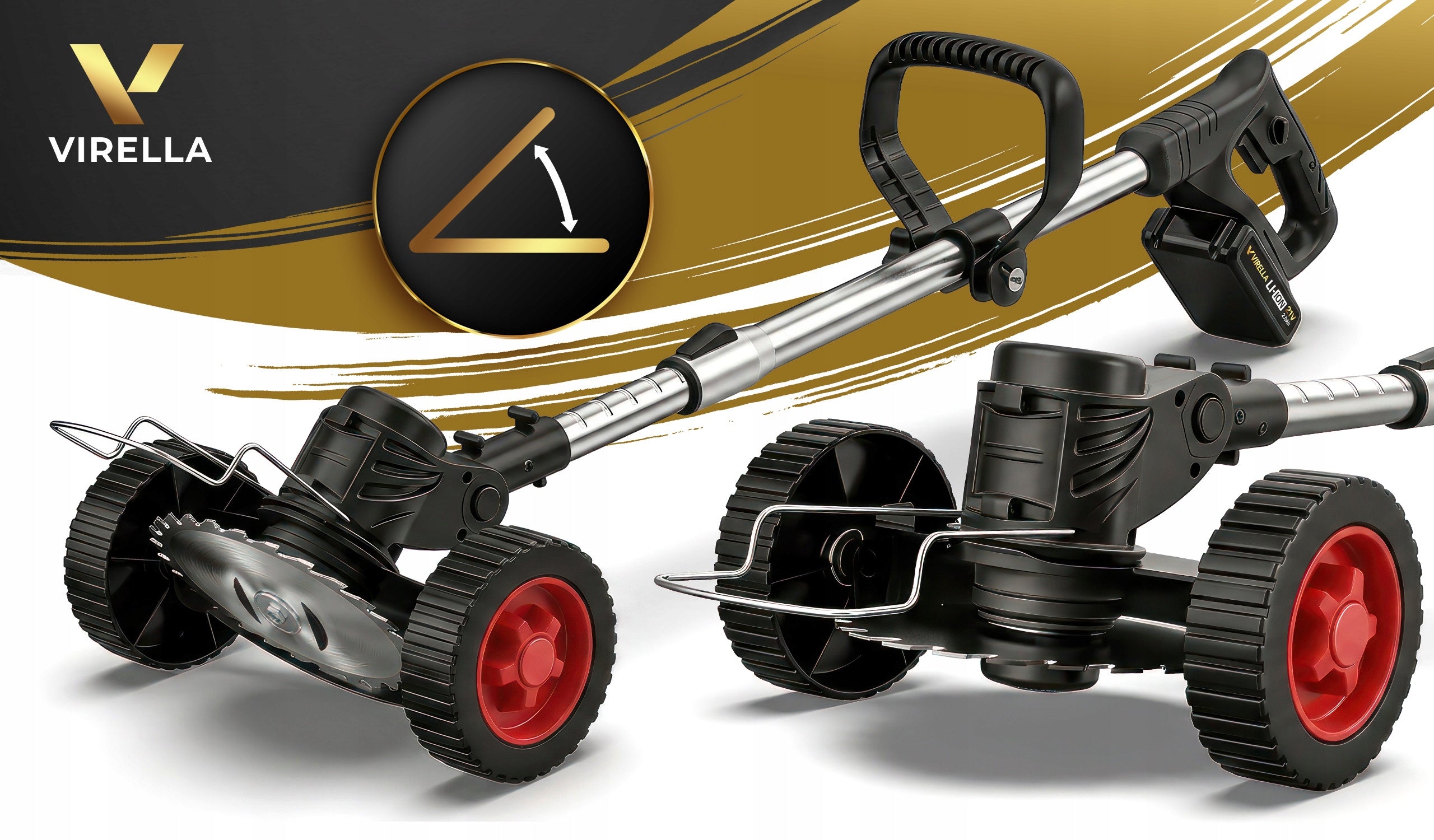 CORDLESS TRIMMER SCYTHE BRUSH CUTTER ON WHEELS 2X 21V 2Ah SET 53IN1 Manufacturer code PODKASZARKA AKUMULATOROWA VIRELLA 2X 21V 2Ah