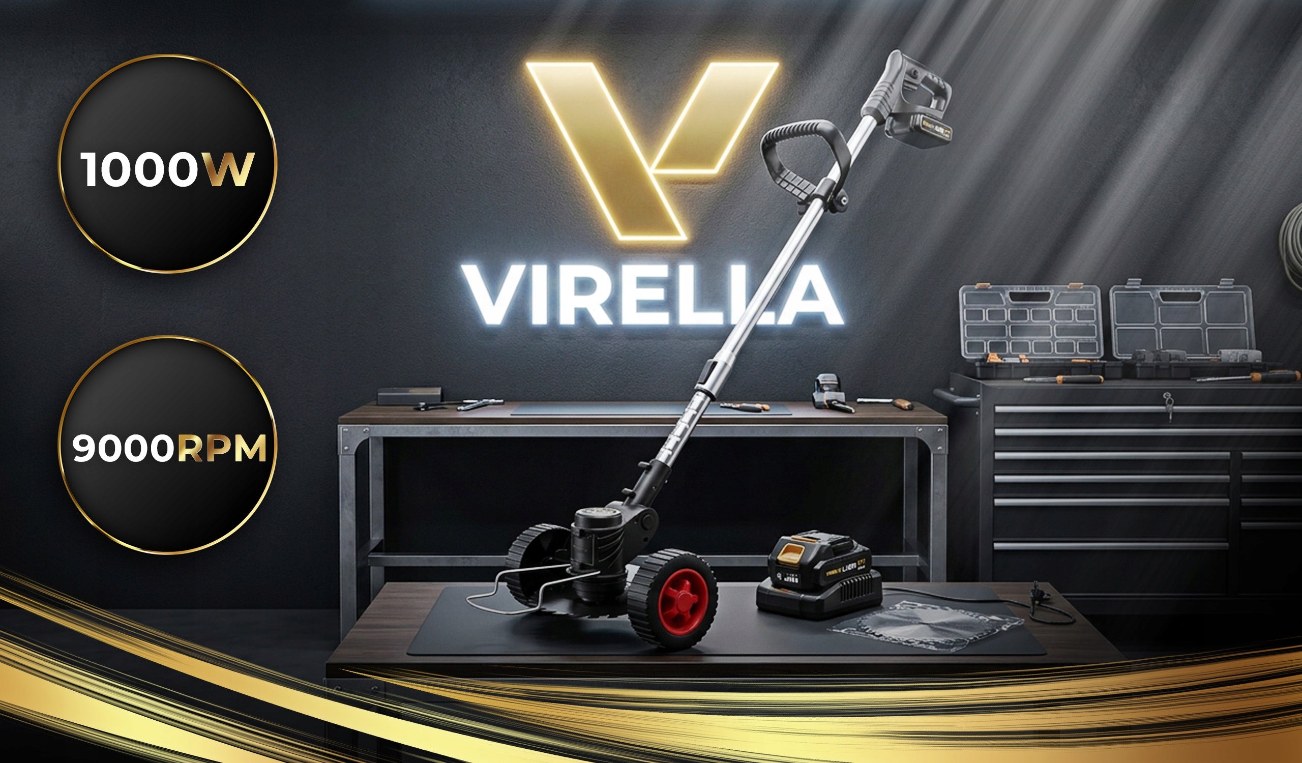 CORDLESS TRIMMER SCYTHE BRUSH CUTTER ON WHEELS 2X 21V 2Ah SET 53IN1 Model PODKASZARKA AKUMULATOROWA VIRELLA WYKASZARKA