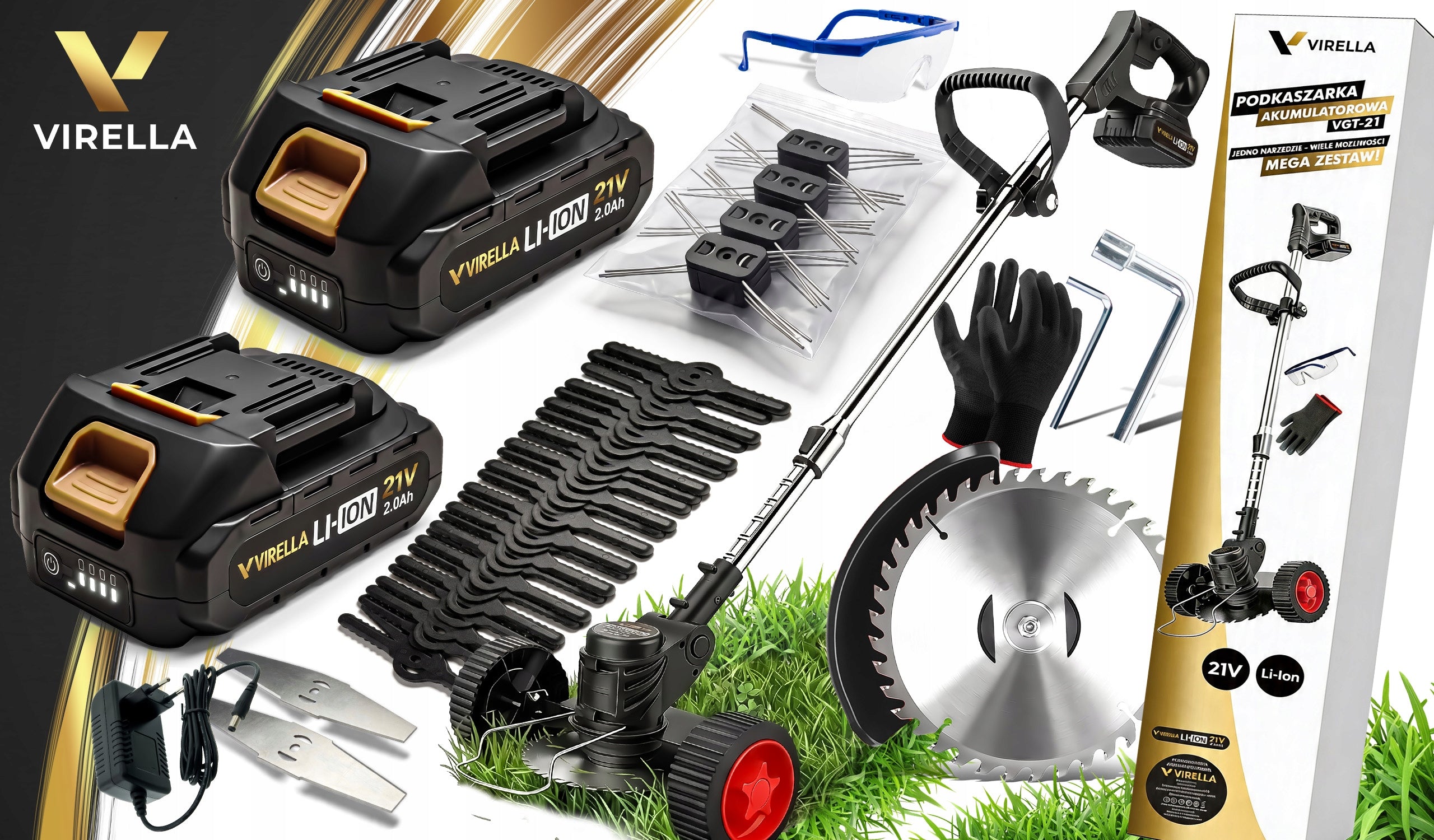CORDLESS TRIMMER SCYTHE BRUSH CUTTER ON WHEELS 2X 21V 2Ah SET 53IN1 Packaging status original