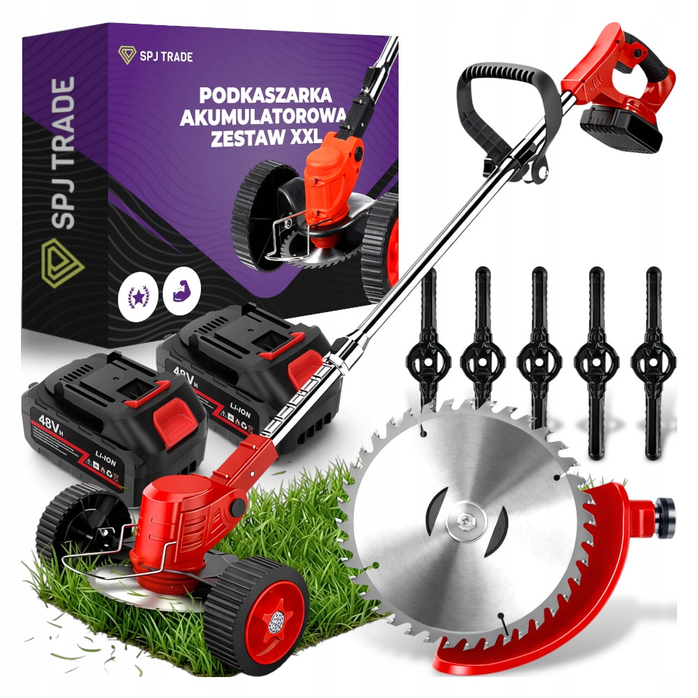 CORDLESS TRIMMER SCYTHE BRUSH CUTTER ON WHEELS 2X 48V 2Ah MEGA SET