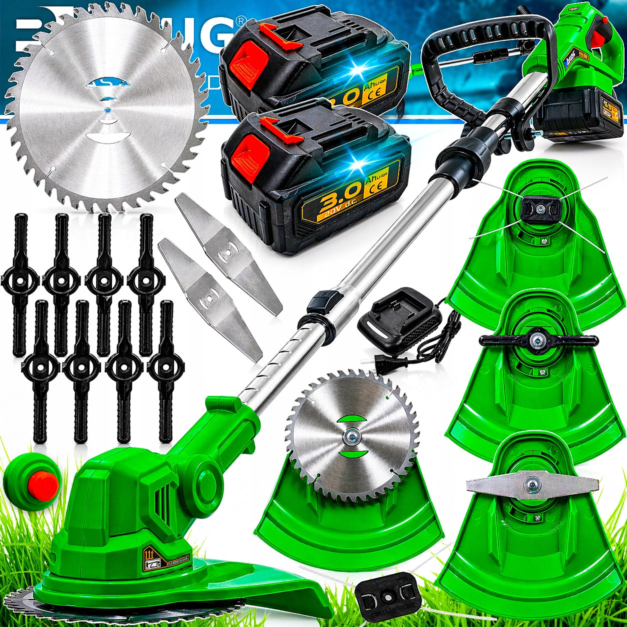 CORDLESS TRIMMER SCYTHE GRASS CUTTER + KNIVES SAW 2AKU 3AH 20V