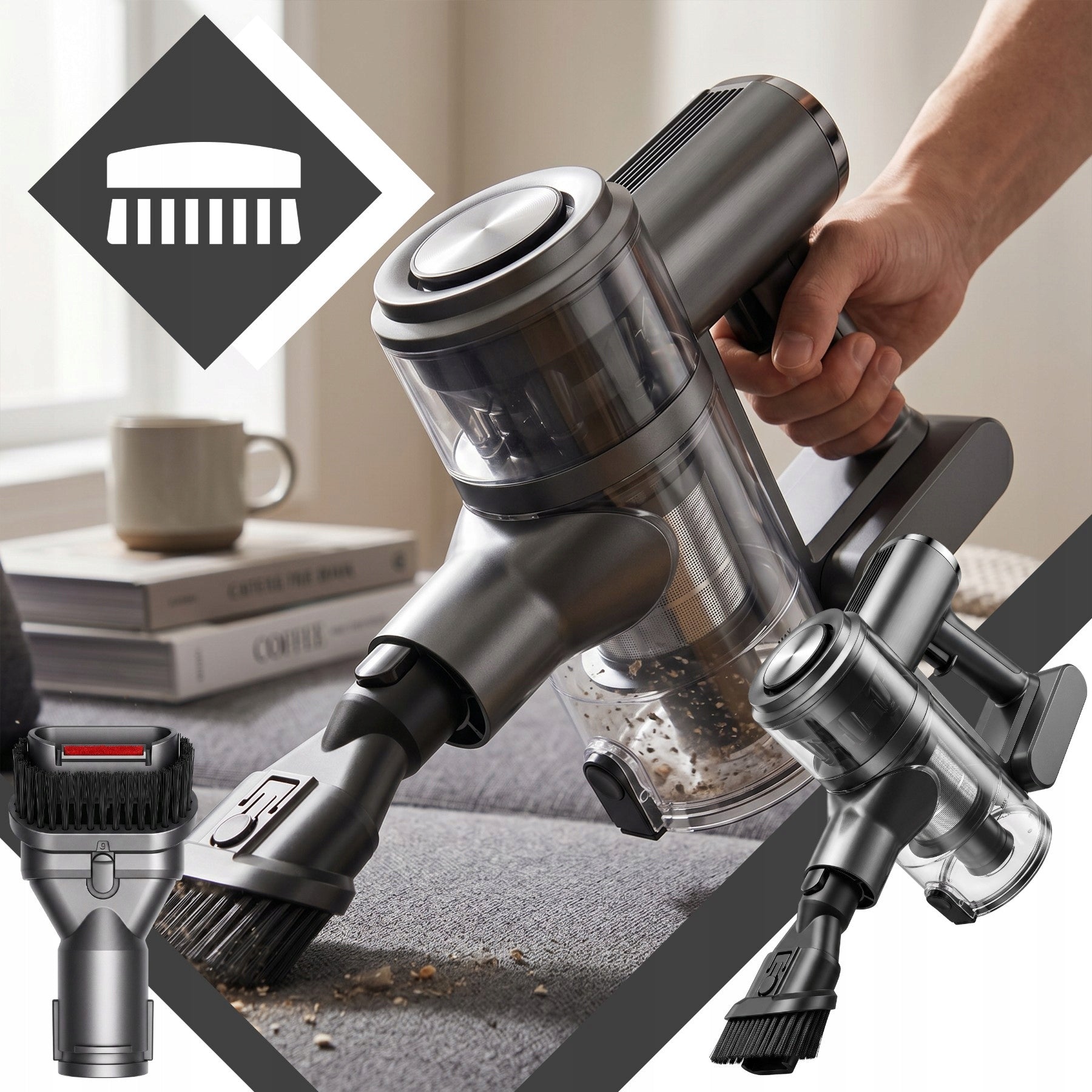 CORDLESS VACUUM CLEANER VERTICAL HANDHELD 3in1 BAGLESS ELECTROBRUSH STRONG Model ODKURZACZ BEZPRZEWODOWY PIONOWY 3w1 ER1285