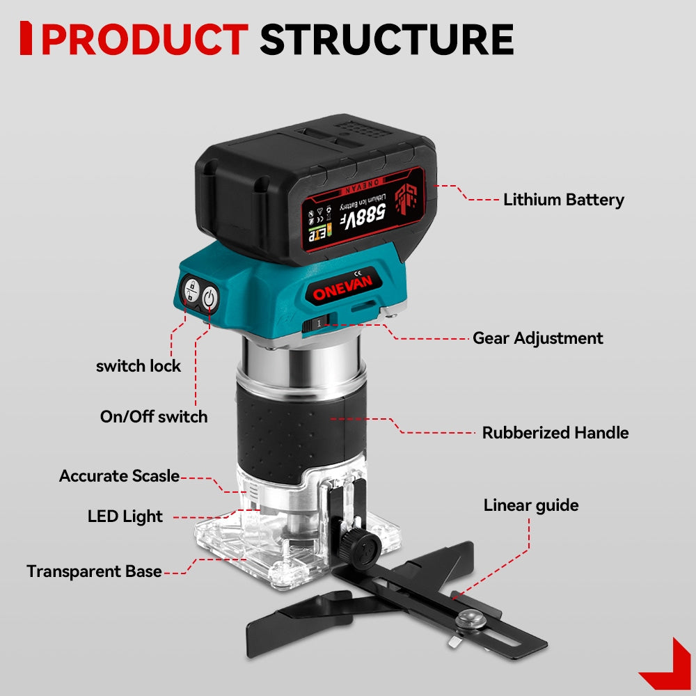 CORDLESS WOOD SPINDLE MILLING MACHINE 1000W ADJUSTABLE 2AKU Manufacturer code sku006063_3PL