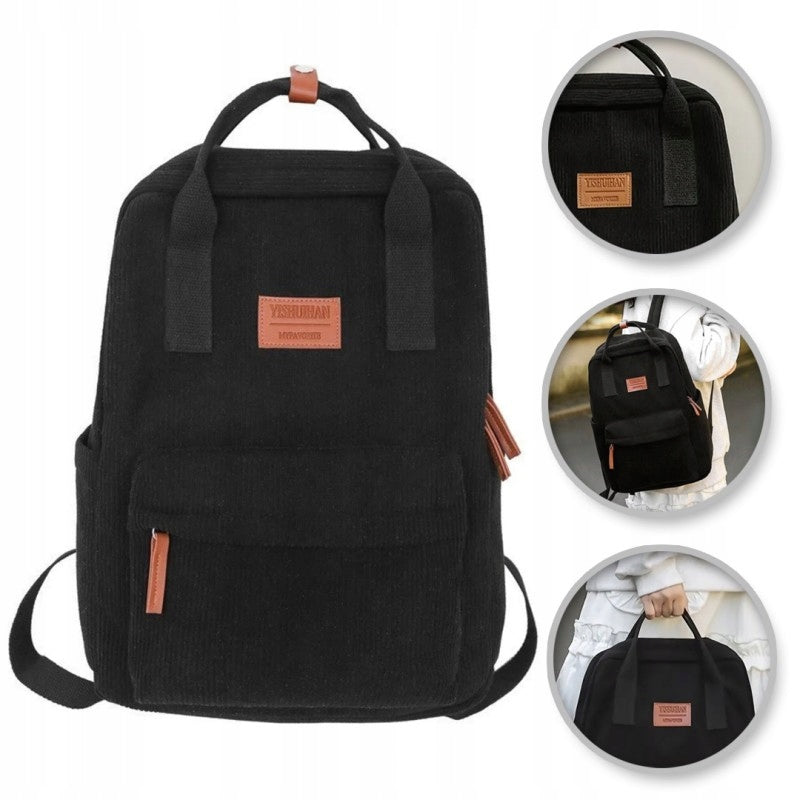 CORDUROY BACKPACK FOR BOTH HER AND HIM - BLACK Brand no brand
