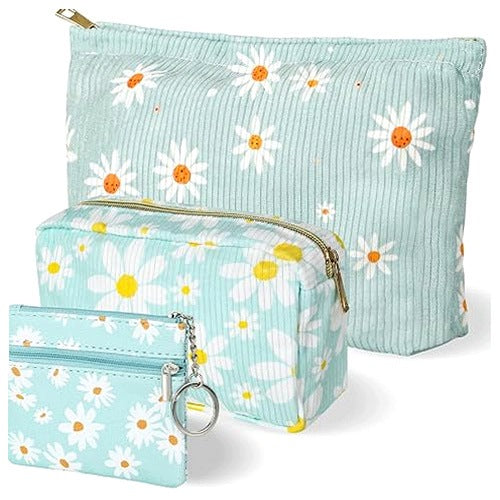CORDUROY COSMETIC BAG WOMEN'S SET OF 3 GREEN GIFT FOR WOMAN