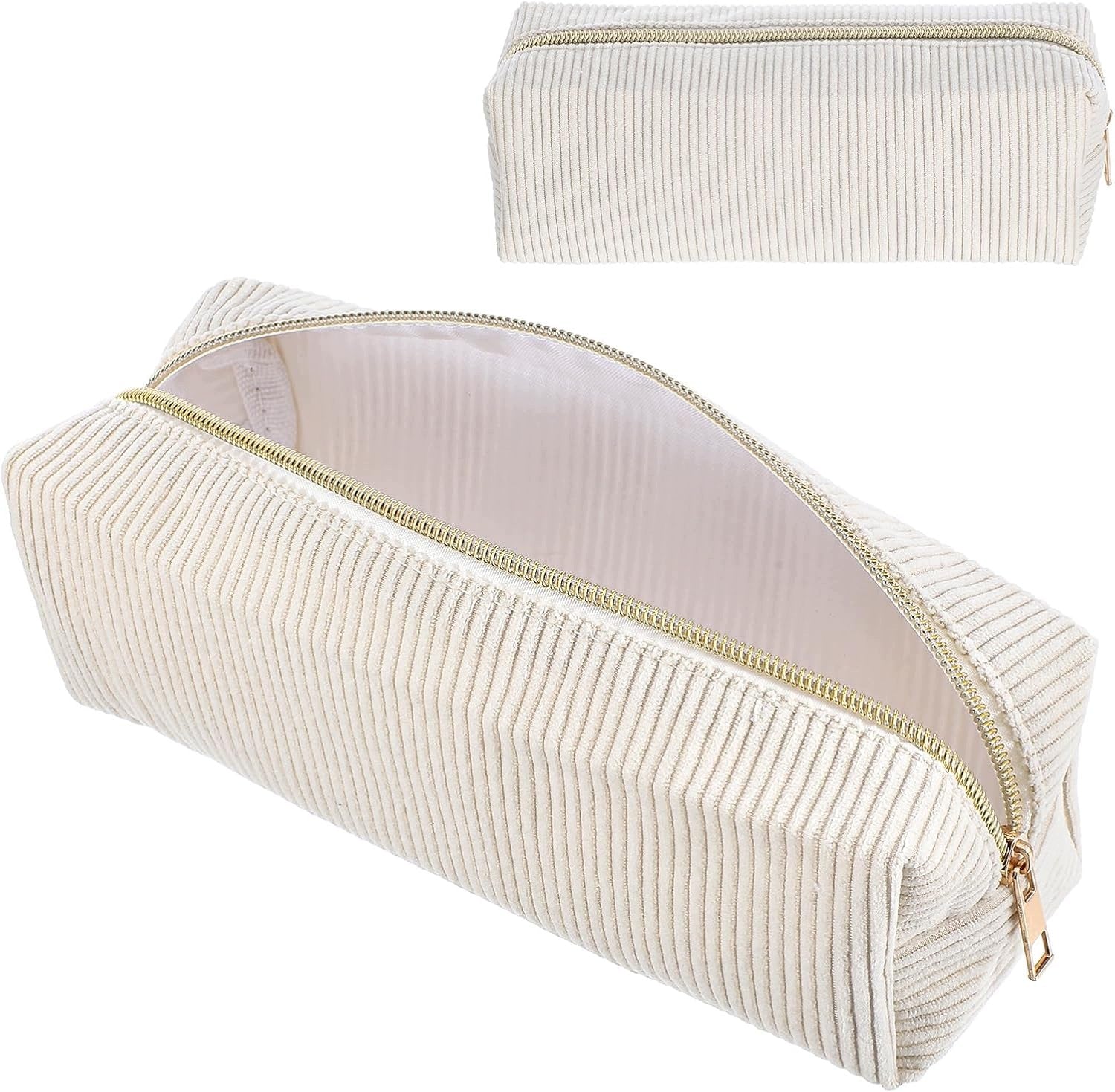 CORDUROY PENCIL CASE BEIGE 20CM FOR SCHOOL OFFICE TEENAGER