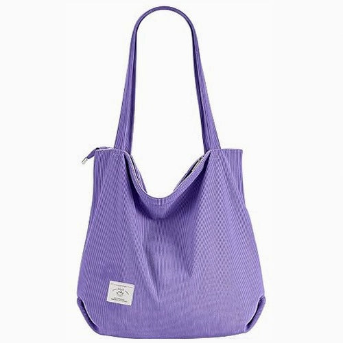 CORDUROY SHOPPING BAG LARGE CAPACITY ZIPPER FOR WOMEN FOR HOME