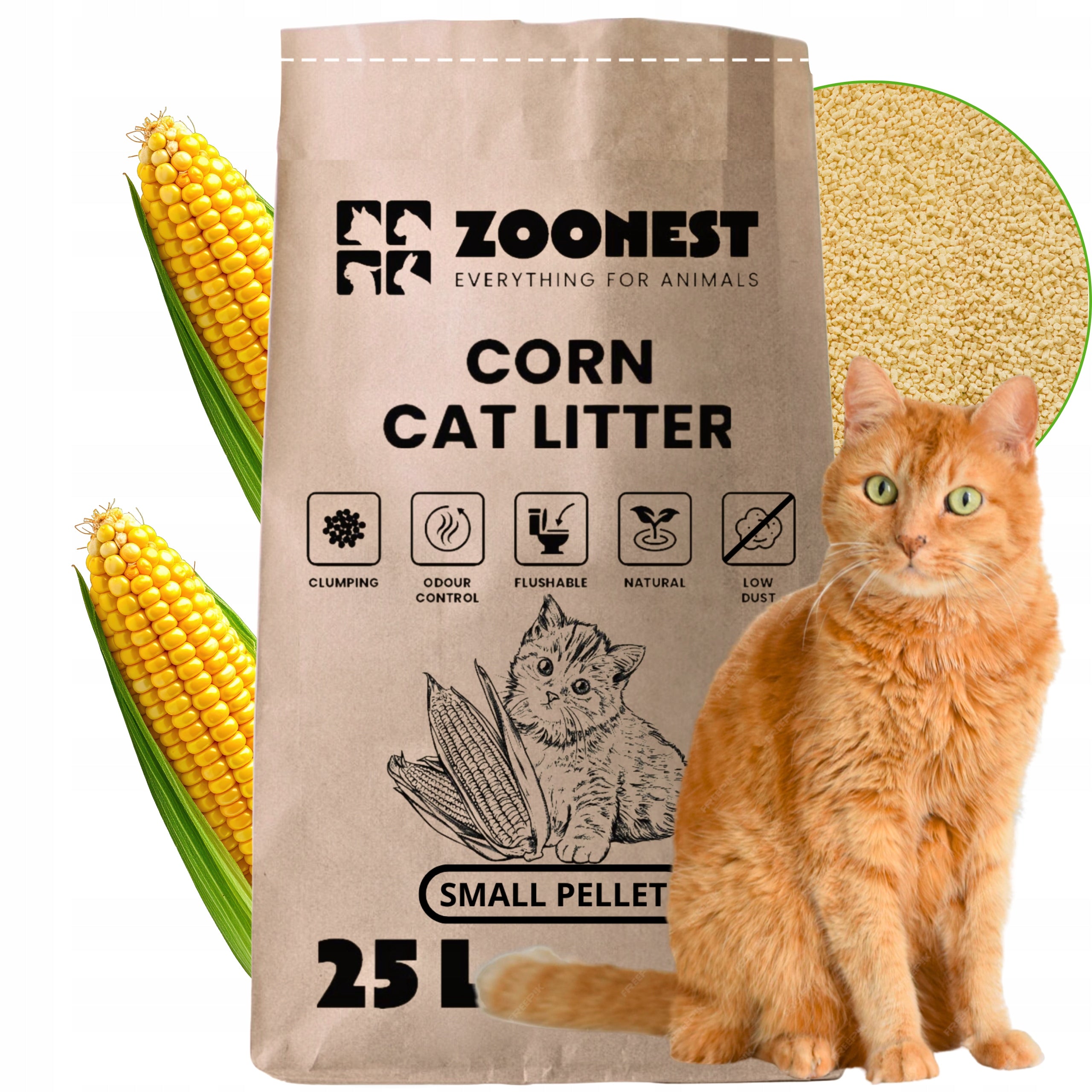 CORN LITTER CLUMPING FOR CAT RABBIT ANIMALS ZOONEST 25L 15KG