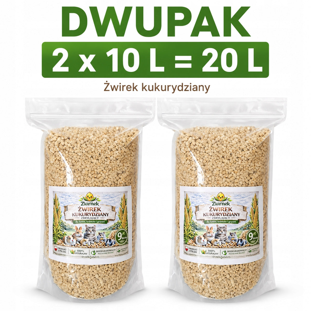CORN LITTER FOR CAT GRAIN 2x10L CLUMPING COARSE 20L Packaging status original