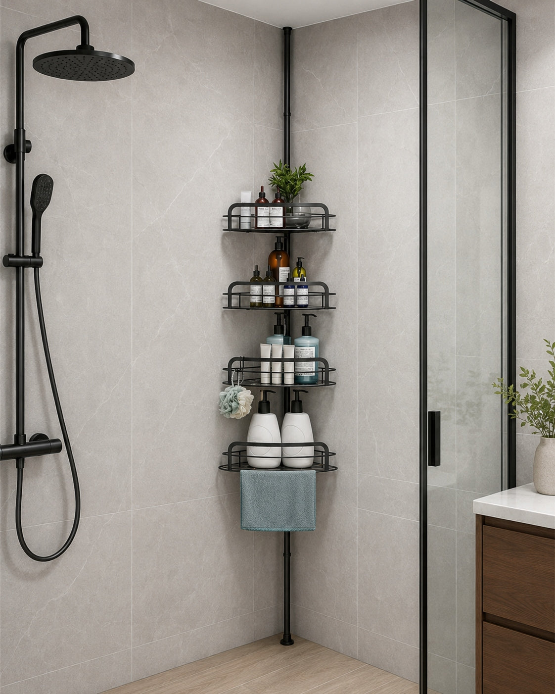 CORNER BATHROOM SHELF TELESCOPIC SHOWER FOR COSMETICS - PREMIUM Manufacturer code PÓŁKA ŁAZIENKOWA TELESKOPOWA PRYSZNICOWA