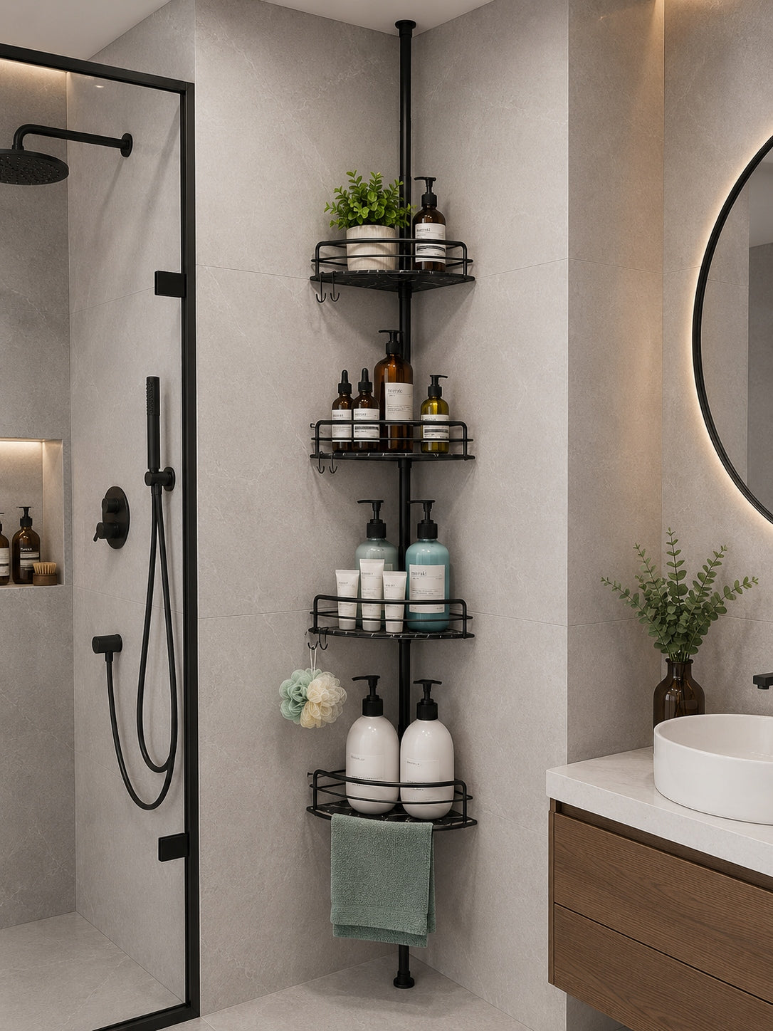 CORNER BATHROOM SHELF TELESCOPIC SHOWER FOR COSMETICS - PREMIUM Packaging status original