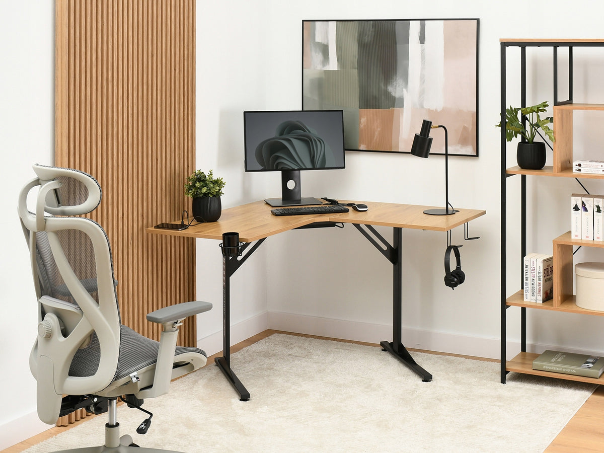 CORNER COMPUTER DESK MADS C OAK BLACK WITH SOCKET 220 USB ORGANIZER EAN (GTIN) 5907698689379