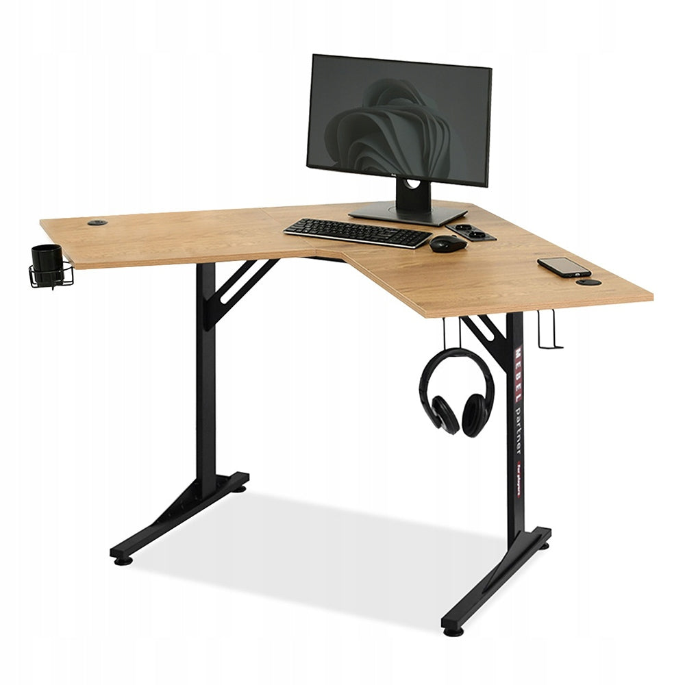 CORNER COMPUTER DESK MADS C OAK BLACK WITH SOCKET 220 USB ORGANIZER