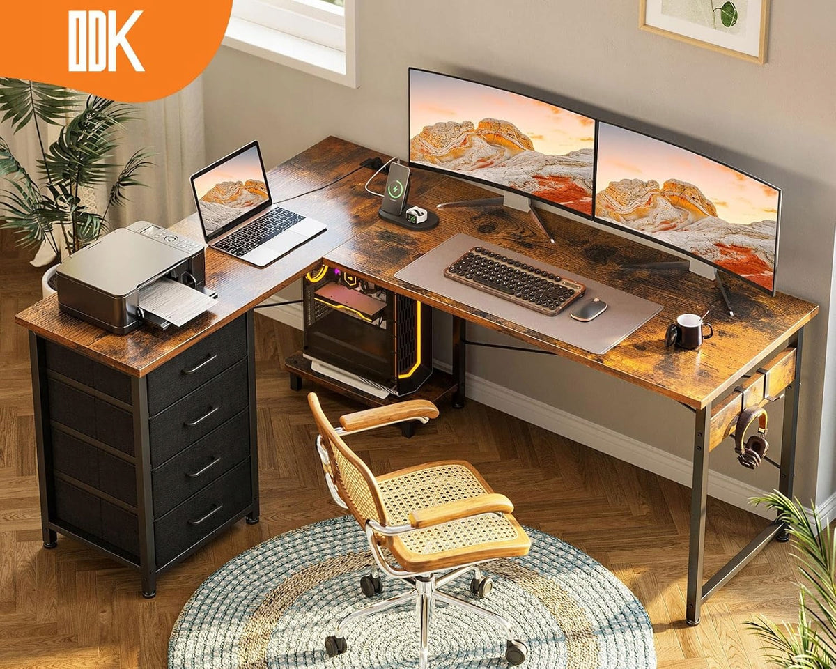 CORNER COMPUTER DESK WITH DRAWERS STAND FOR PC BUILT-IN OUTLETS Brand no brand