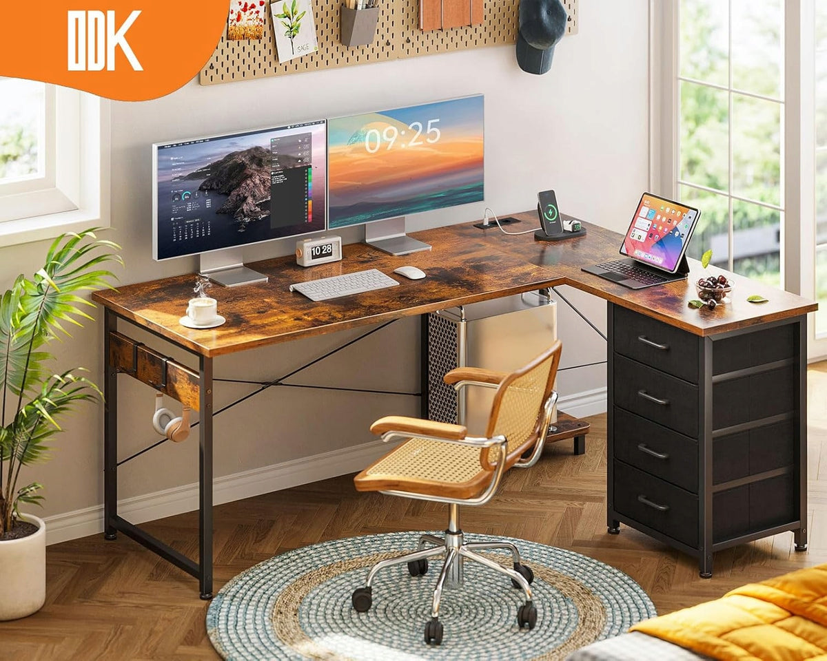 CORNER COMPUTER DESK WITH DRAWERS STAND FOR PC BUILT-IN OUTLETS EAN (GTIN) 0099592935012