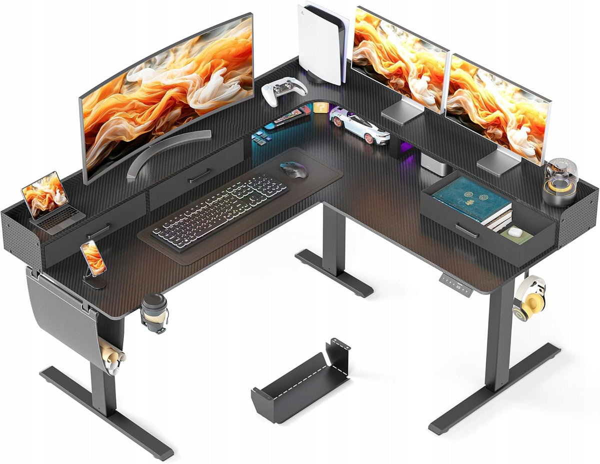 CORNER DESK ELECTRIC ERGONOMIC WITH DRAWERS SHELVES FOR WORK 160CM