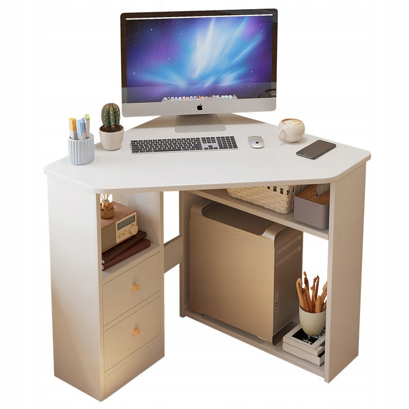 CORNER DESK TRIANGULAR COMPUTER WITH SHELVES MODERN WHITE LOFT 80x75