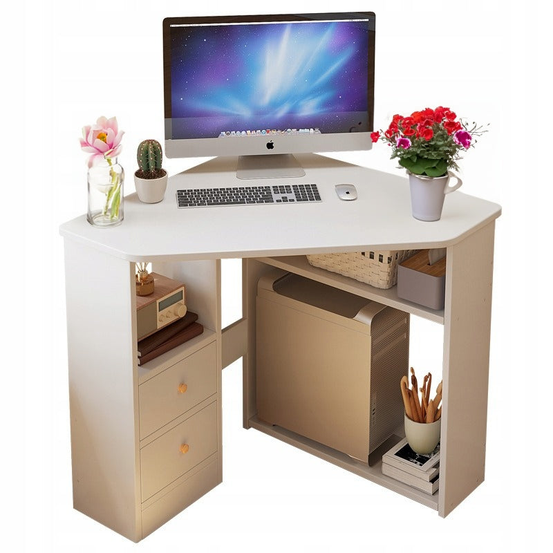 CORNER DESK TRIANGULAR COMPUTER WITH SHELVES MODERN WHITE LOFT