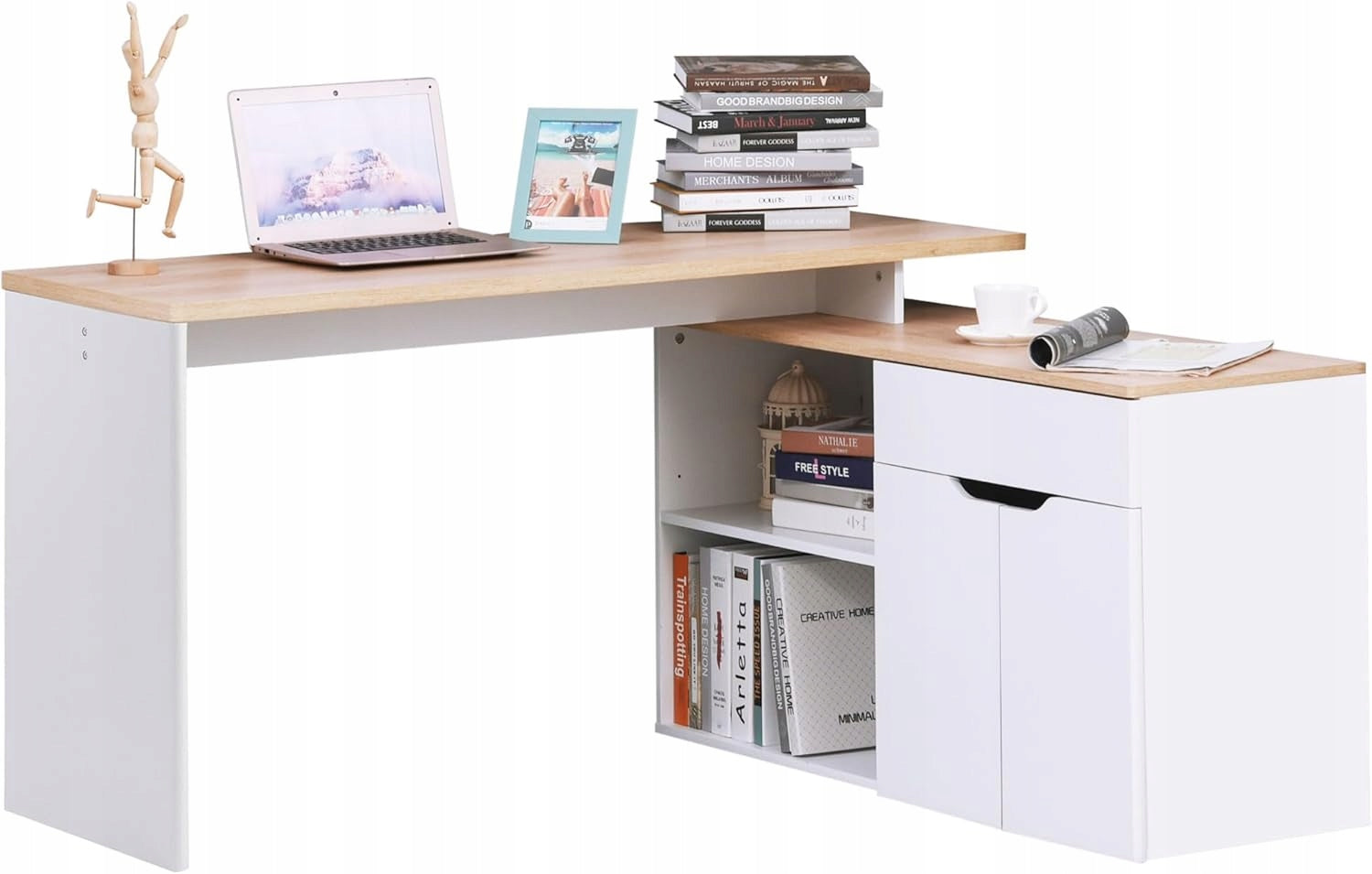 CORNER DESK WITH BOOKCASE CABINET IDEAL FOR YOUTH STUDY ROOM