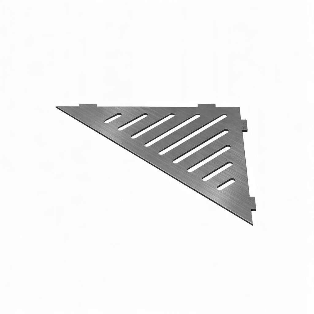 CORNER SHOWER SHELF GROUT TRIANGLE GUN METAL BRUSHED STEEL