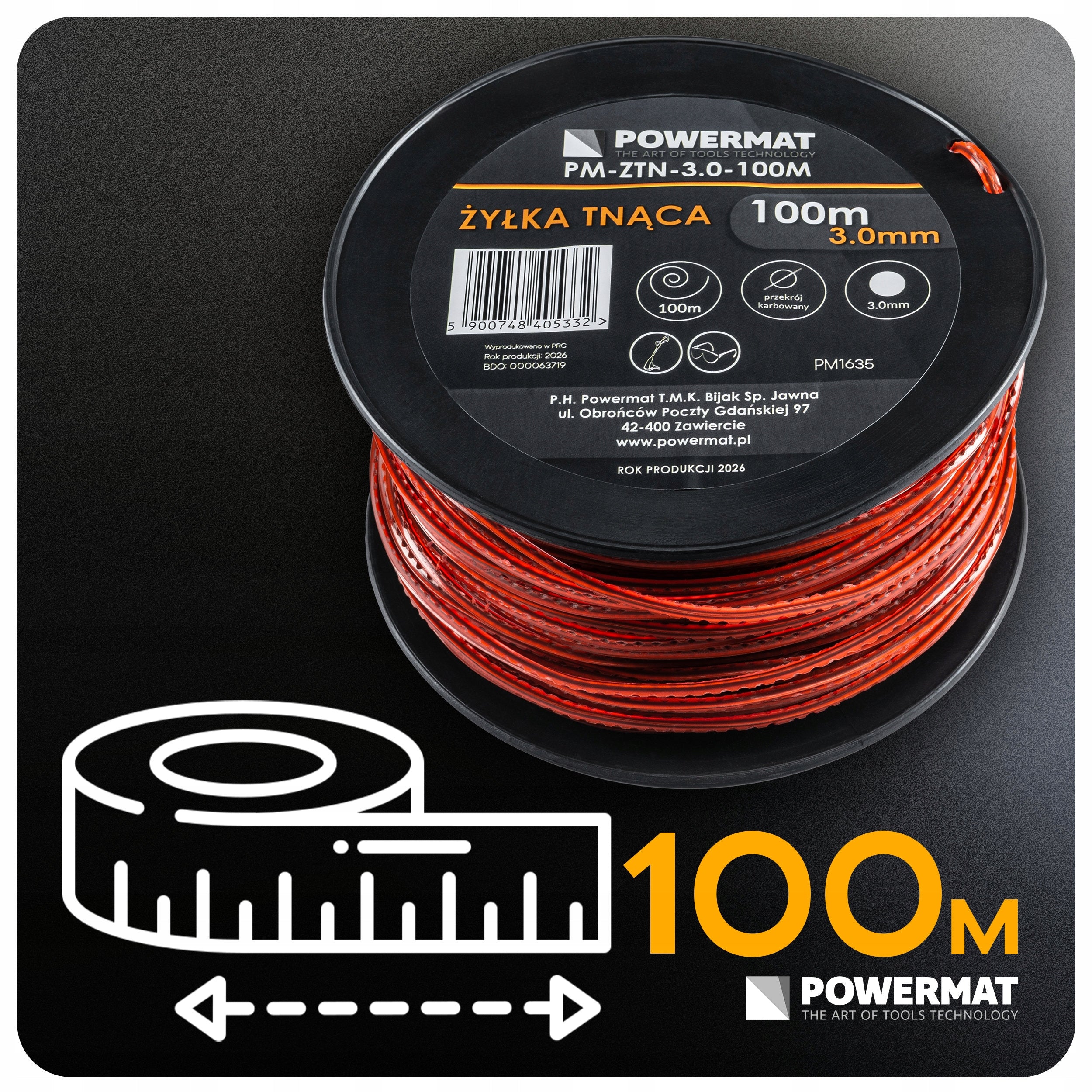 CORRUGATED SQUARE CUTTING LINE 3,0MM 100M REINFORCED FOR TRIMMER SCYTHE Brand Powermat