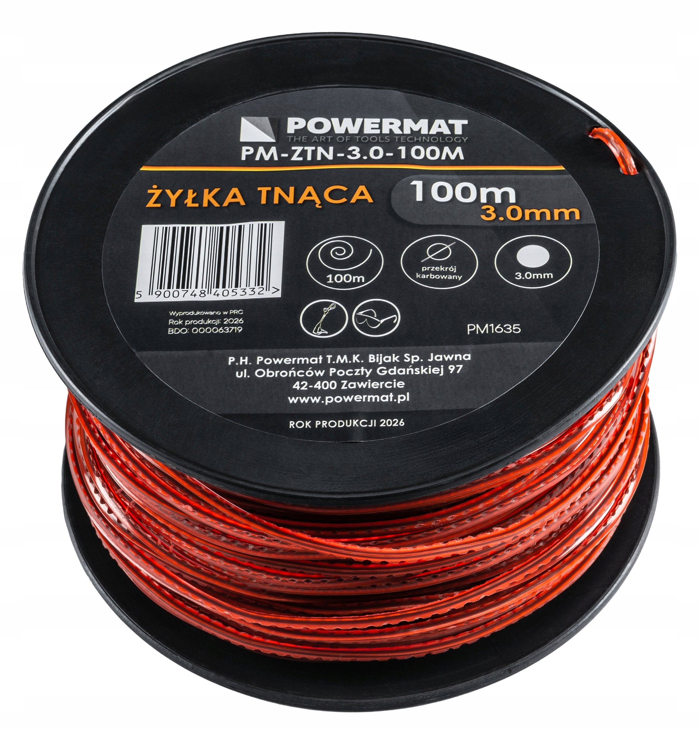 CORRUGATED SQUARE CUTTING LINE 3,0MM 100M REINFORCED FOR TRIMMER SCYTHE Manufacturer code PM1635