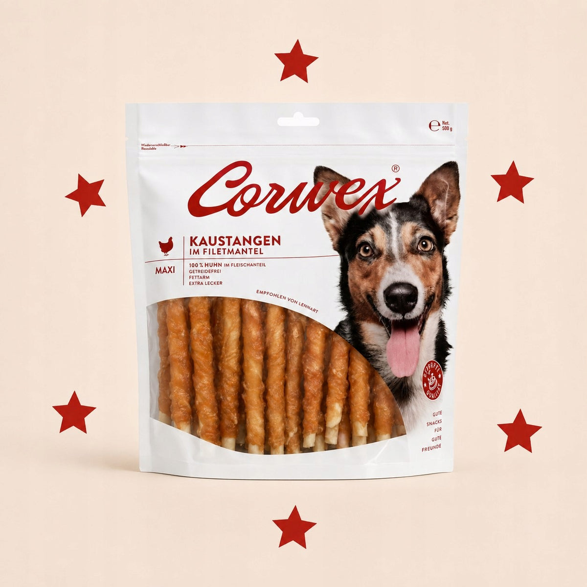 CORWEX Premium Chicken Wrapped Chopsticks Dog Teether 500g Packaging status original