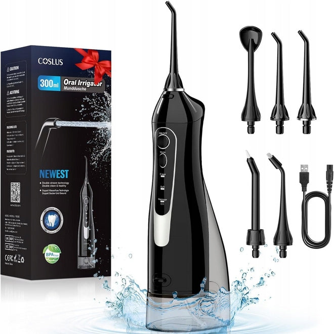 COSLUS Wireless Dental Irrigator 300ML C20 For Travel Black