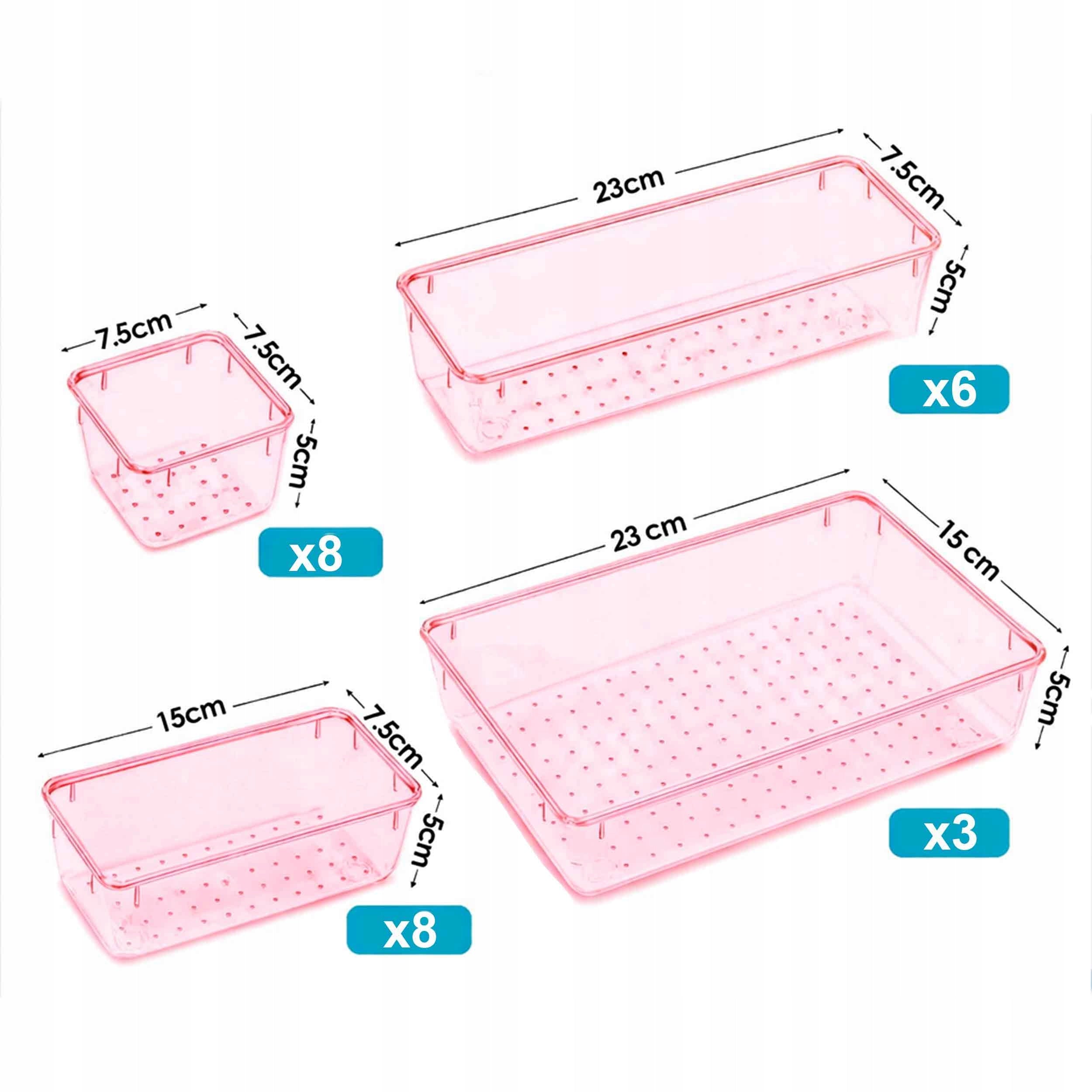 COSMETIC DRAWER ORGANIZERS CLEAR UTENSILS SET OF 25 Manufacturer code KOMPLET ORGANIZERÓW RÓŻOWYCH WKŁAD DO SZAFKI