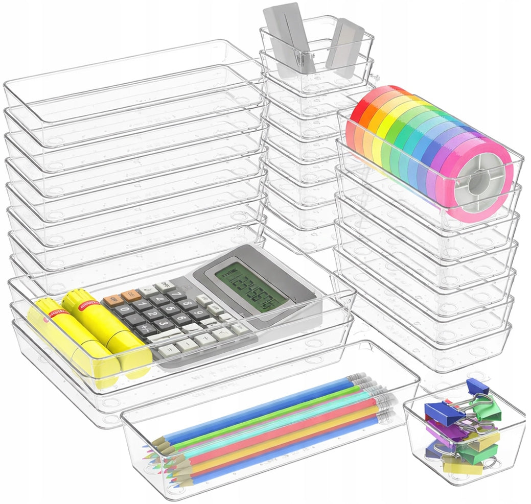 COSMETIC DRAWER ORGANIZERS CLEAR UTENSILS SET OF 25