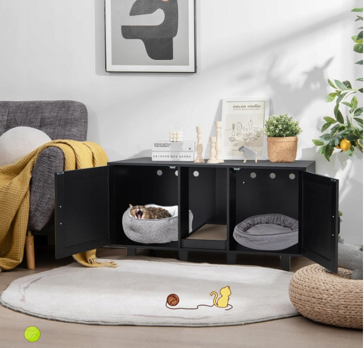 COSTWAY CHEST OF DRAWERS 3IN1 LITTER BOX WITH CAT SCRATCHER BLACK Packaging status original