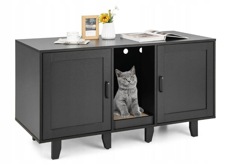 COSTWAY CHEST OF DRAWERS 3IN1 LITTER BOX WITH CAT SCRATCHER BLACK