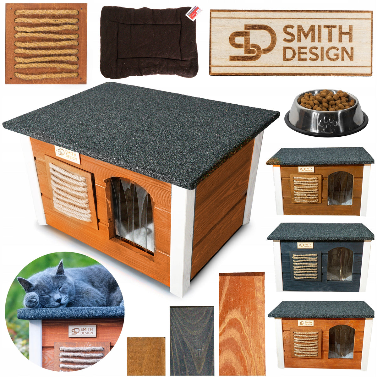 COTTAGE CAT BOOTH PADDED BED KENNEL LARGE SCRATCHING POST SOFT BED