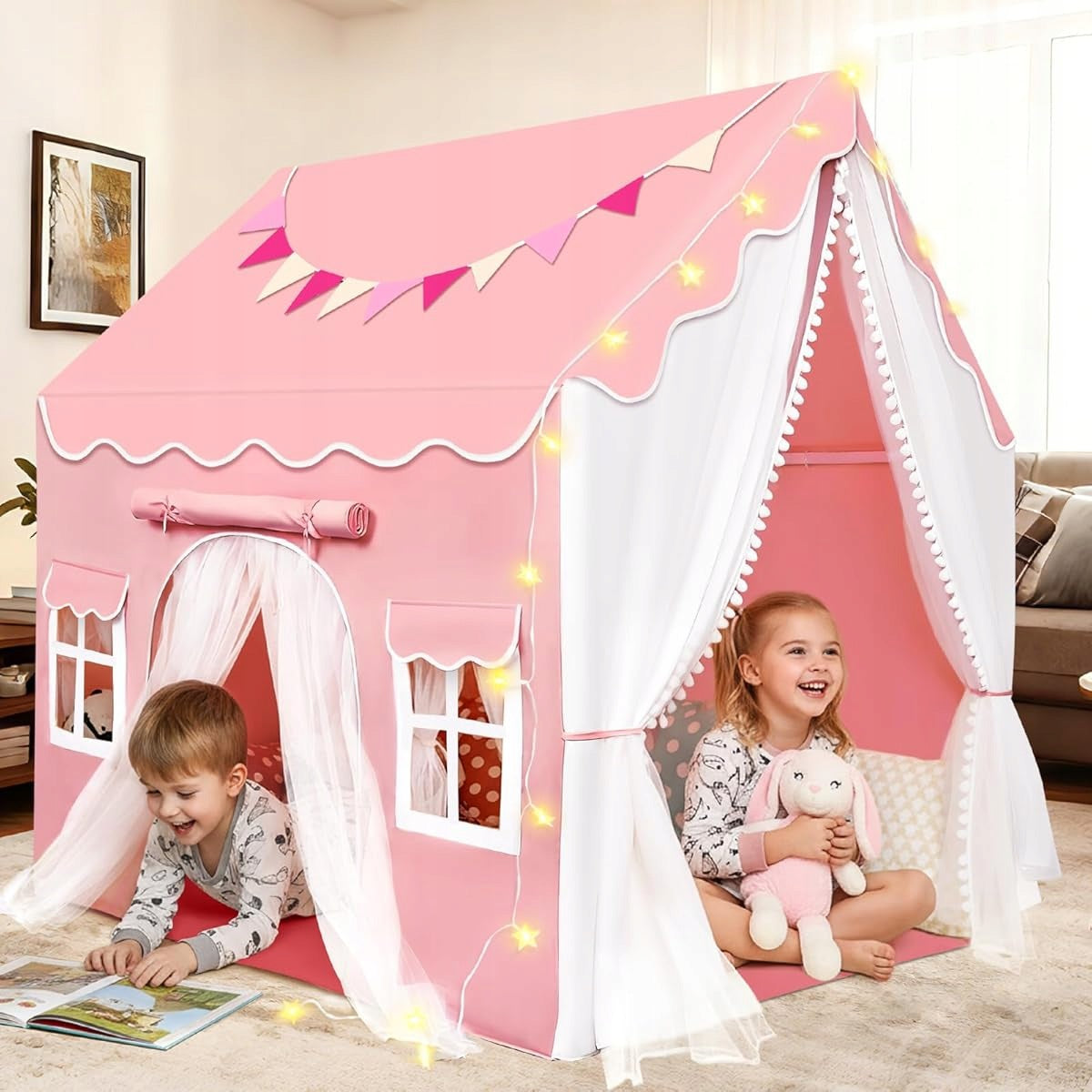 COTTAGE- TENT FOR CHILDREN, CASTLE FOR ROOM AND GARDEN, WITH LED LIGHTS – PINK Brand no brand