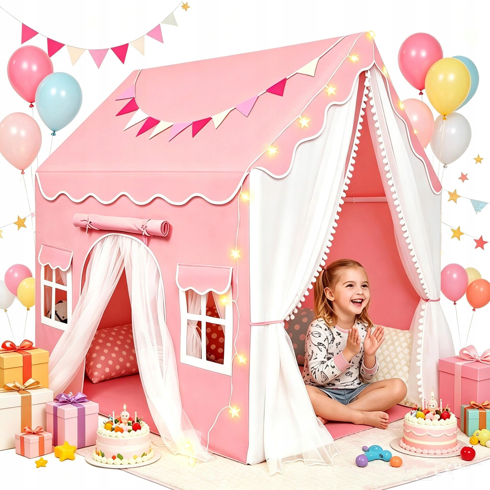 COTTAGE- TENT FOR CHILDREN, CASTLE FOR ROOM AND GARDEN, WITH LED LIGHTS – PINK Manufacturer code sdgbrfjnmyhk