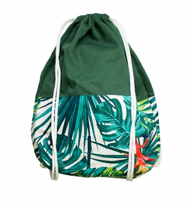 COTTON BACKPACK 34x10x40 cm GREEN with WHITE STRING Holiday ECO