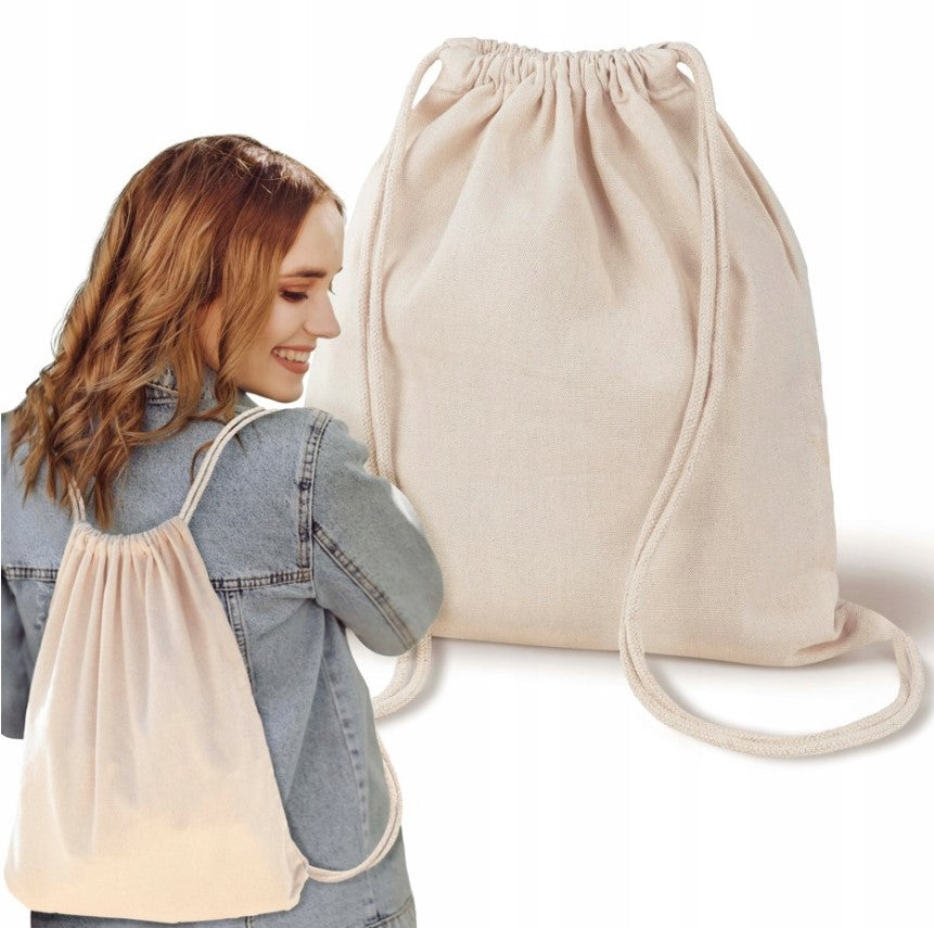 COTTON BACKPACK 37x41cm ECRU 220g BARCELONA Natural SCHOOL HIKING