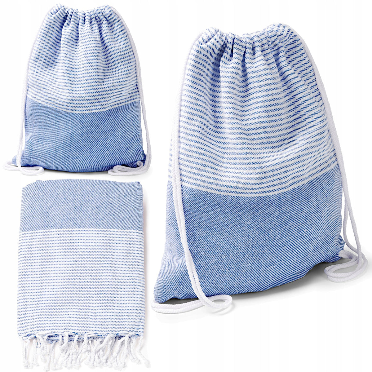 COTTON BACKPACK BAG TURN INTO BEACH PAREO 2in1 TOWEL MAT BLUE