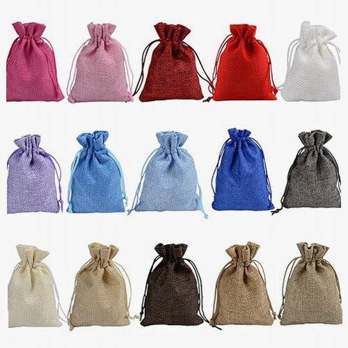 COTTON BAGS MADE OF JUTE COLORED WITH DRAWSTRING 45 PCS