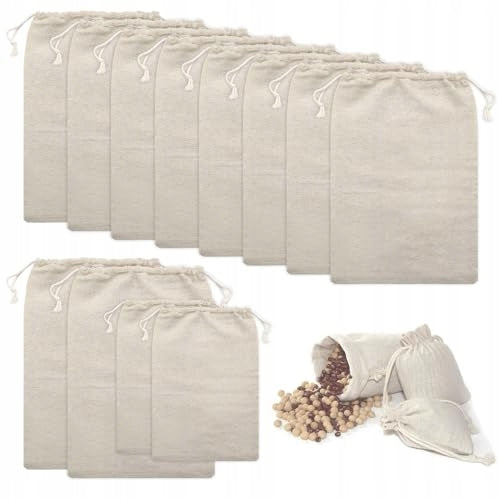 COTTON BAGS WITH DRAWSTRING 20X30 CM DIY NATURAL POUCHES 12 PCS. Brand no brand