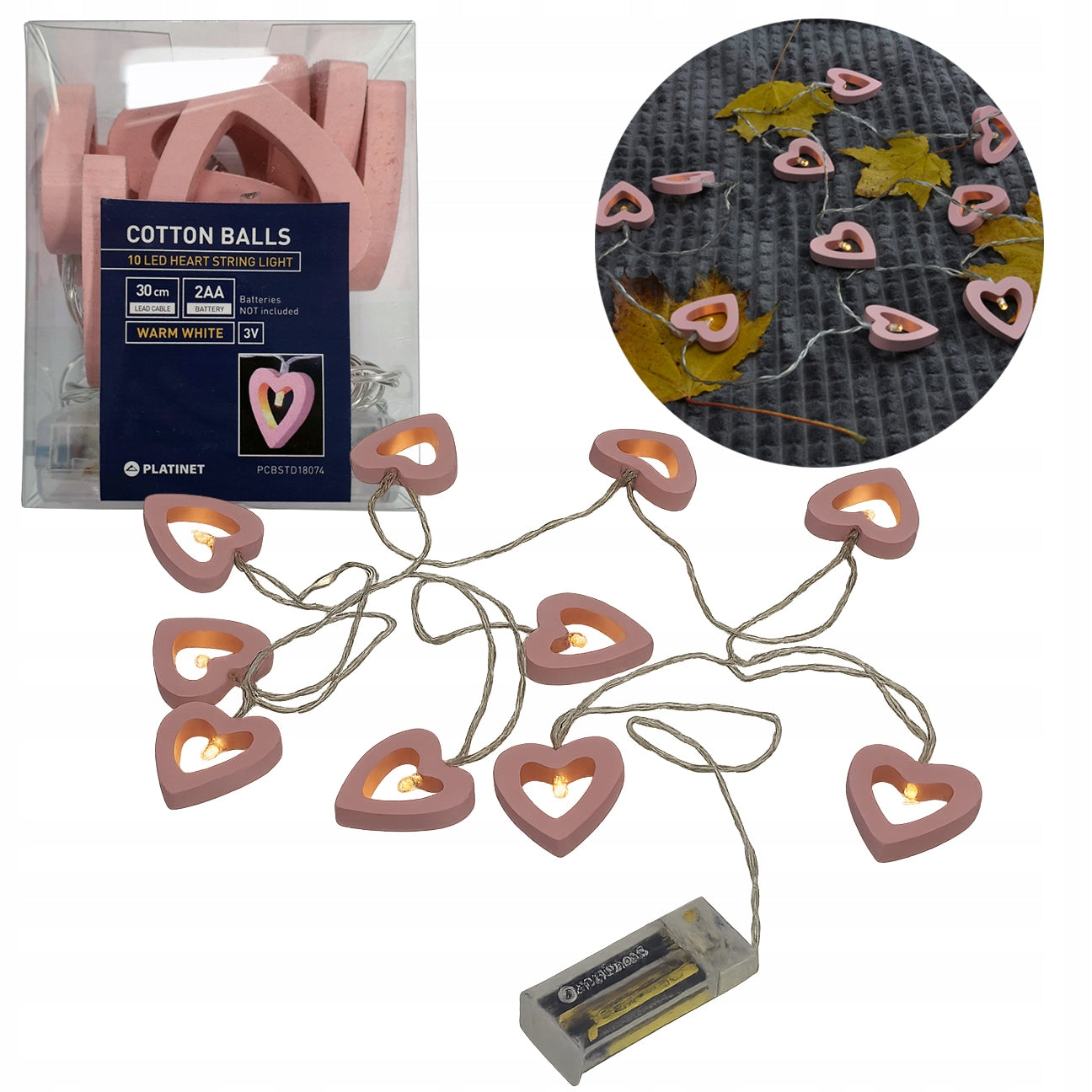 COTTON BALLS PINK pink heart lamps, 8 pcs. LED