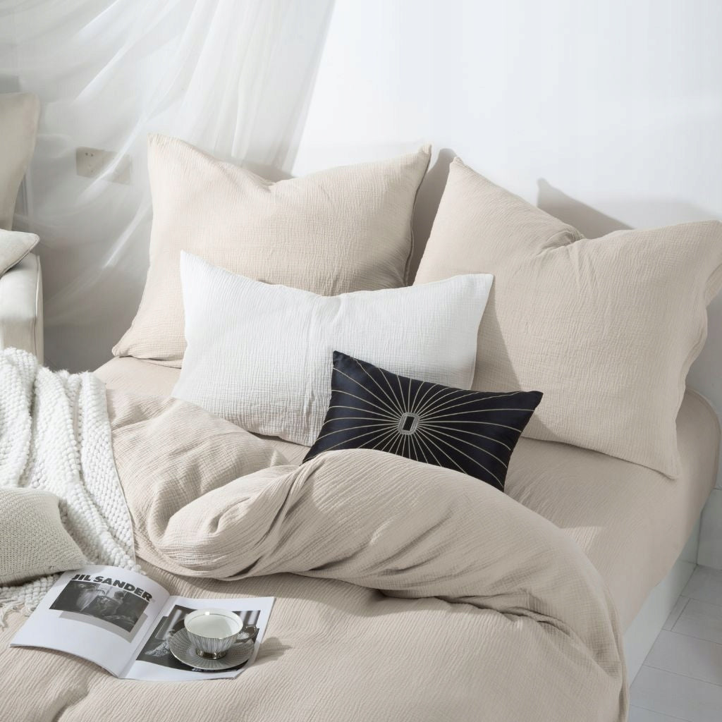 COTTON BEDDING MUSLIN 140x200 SET DELICATE BREATHABLE LIGHT BEIGE Brand Spod Igły i Nitki