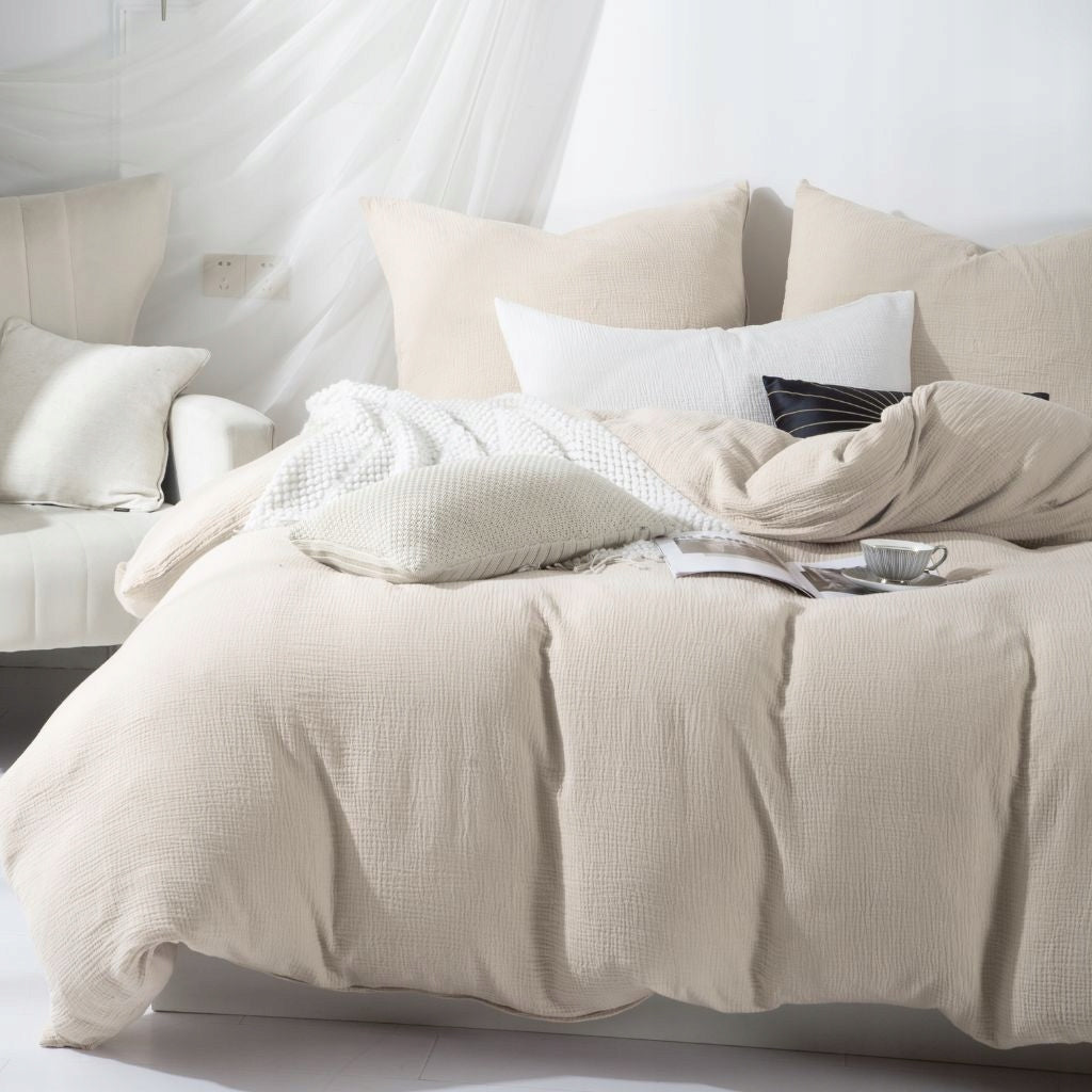 COTTON BEDDING MUSLIN 140x200 SET DELICATE BREATHABLE LIGHT BEIGE Manufacturer code 5903068870927