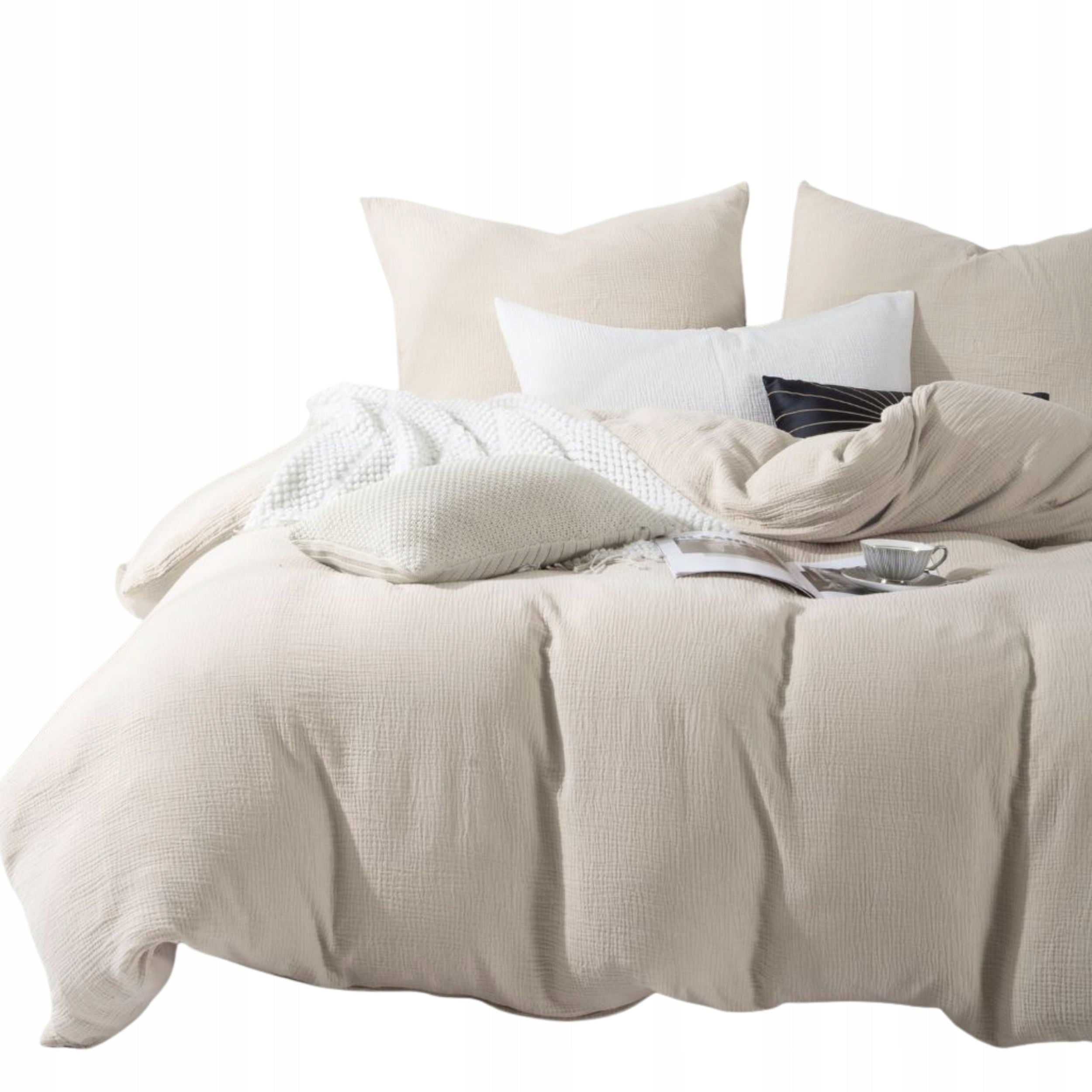 COTTON BEDDING MUSLIN 140x200 SET DELICATE BREATHABLE LIGHT BEIGE
