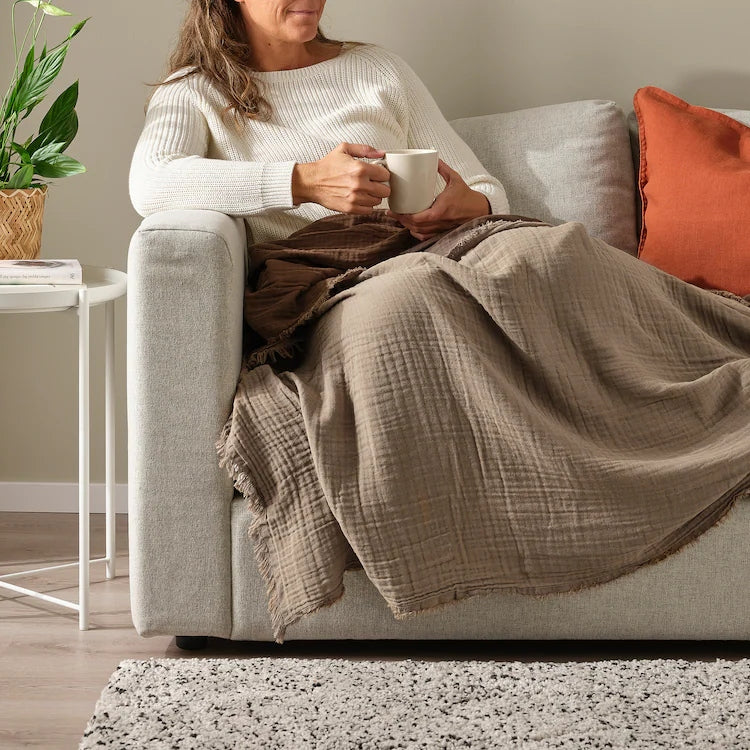 COTTON BLANKET 150x200 CM BROWN BEDSPREAD SOFA BED IKEA VALLKRASSING Manufacturer code 705.709.40