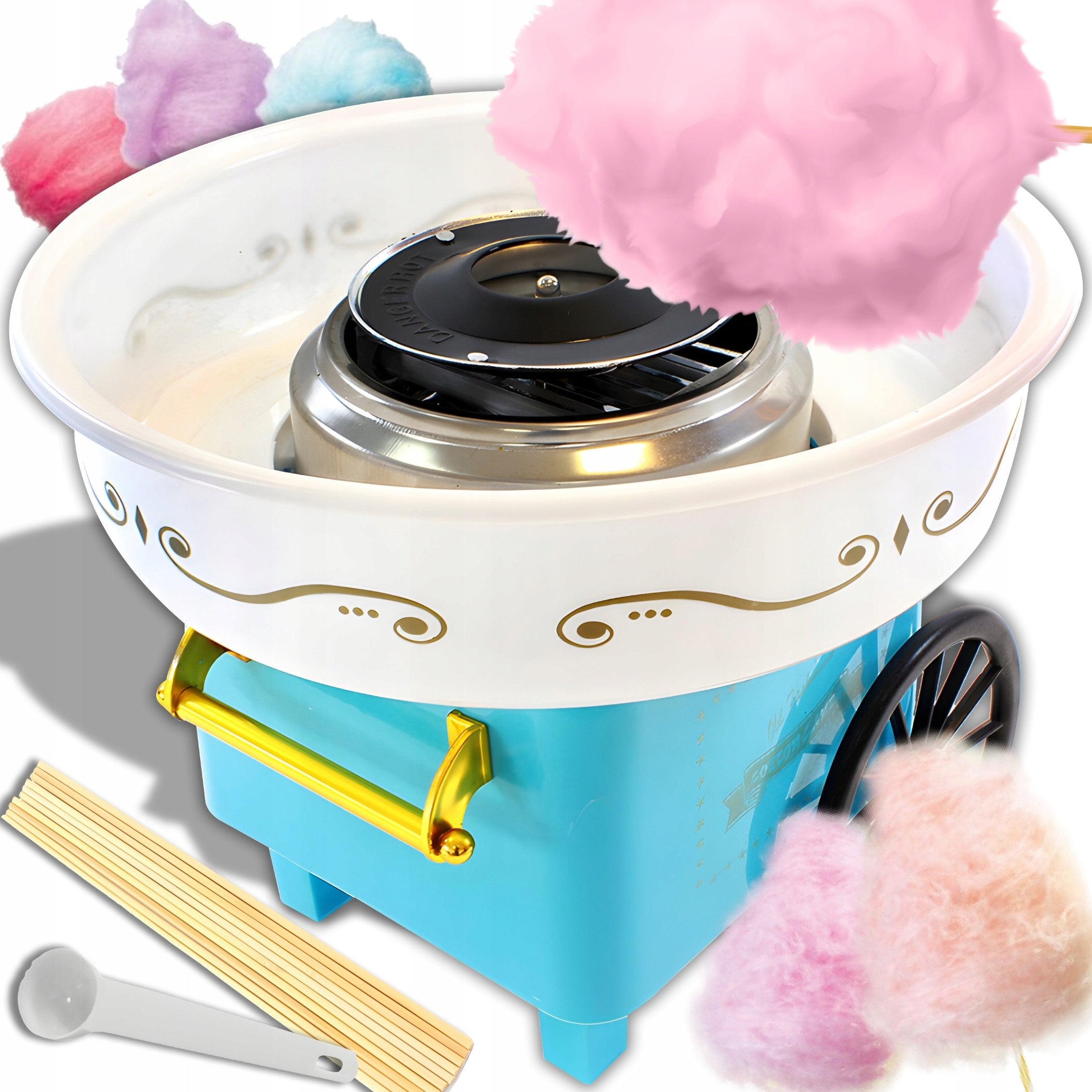 COTTON CANDY MACHINE HOMEMADE COTTON CANDY MACHINE TROLLEY + STICKS 550W