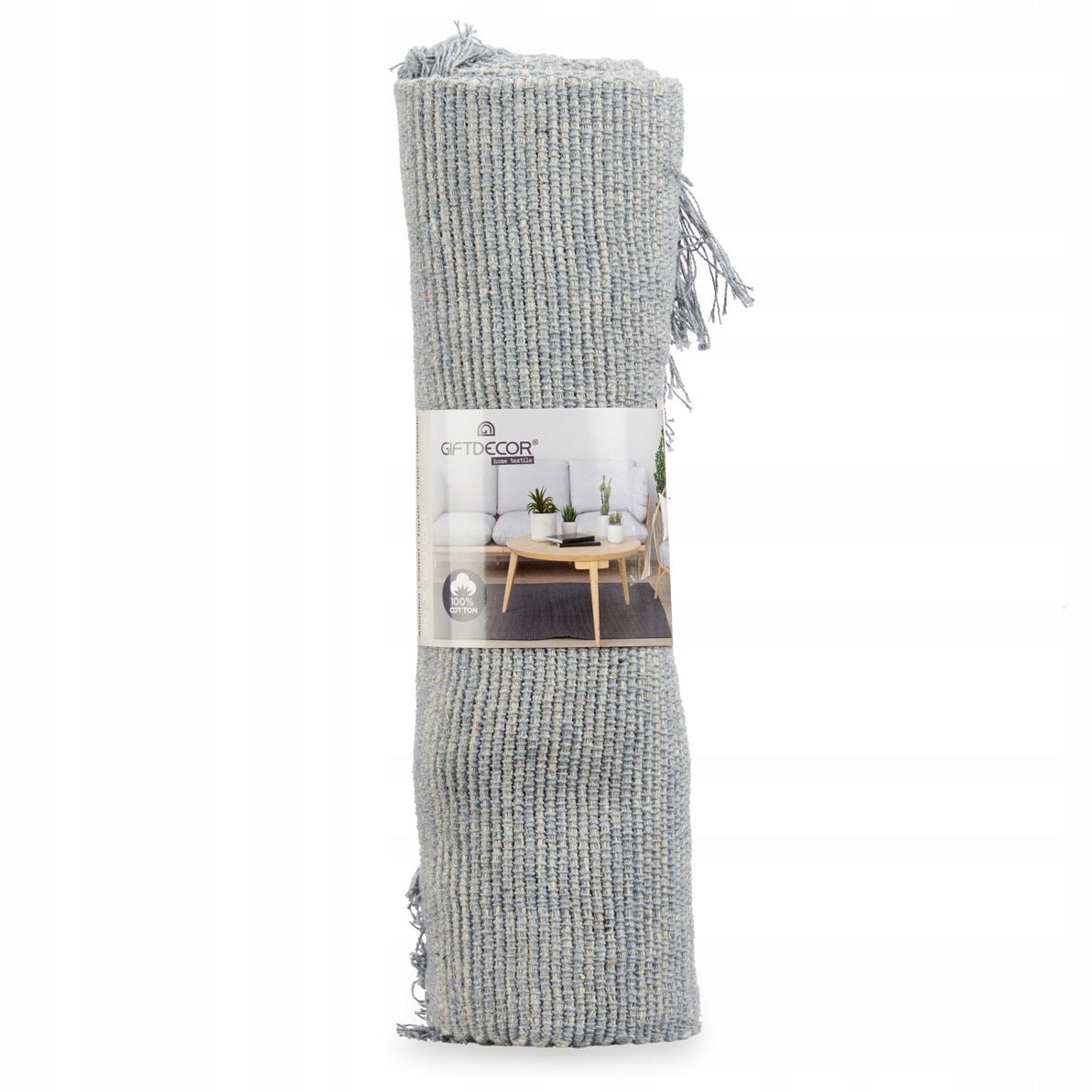 COTTON CARPET GREY 100% COTTON SOFT RECTANGULAR 80 x 120 cm Length 120 cm