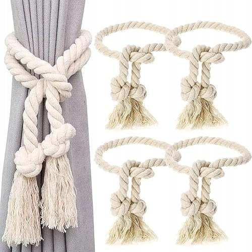 COTTON HAND-WOVEN TIEBACK CURTAINS FOR LIVING ROOM BEDROOM - SET OF 4