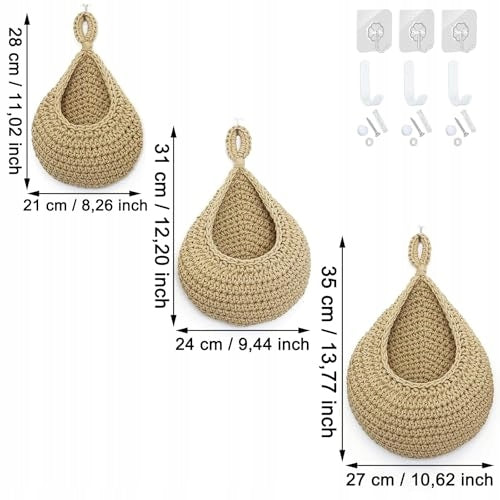 COTTON HANGING BASKET FOR VEGETABLE FRUIT STORAGE SET OF 3 Manufacturer code Bez marki