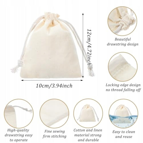 COTTON MUSLIN BAGS WITH DRAWSTRING FOR JEWELRY GIFT 12 PCS Manufacturer code Bez marki